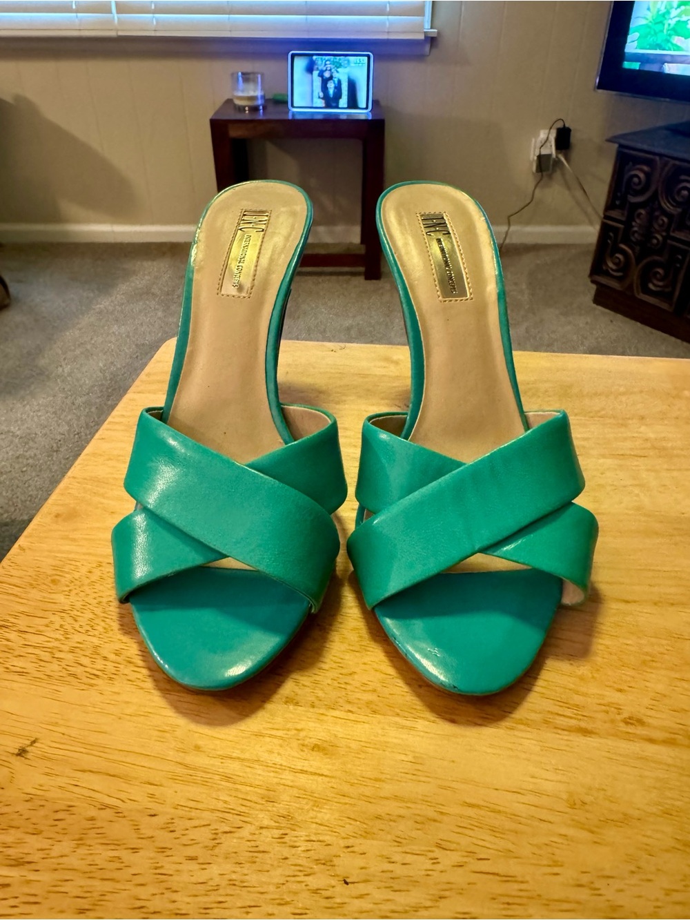 INC International Concepts Teal Crisscross Slide Heels